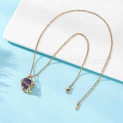 Makramee-Beutel aus Messing mit natürlichem Amethyst innen und Anhängerketten aus 304er Edelstahl für Damen&nbsp;NJEW-JN05607-03