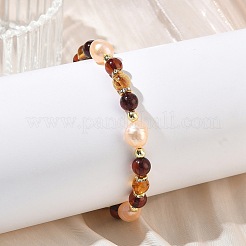 Elastische Armbänder aus natürlichen Süßwasserperlen und Bernstein für Damen&nbsp;BJEW-JB13719