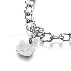 Bracelets à breloques chaton en acier inoxydable 304 résistant au ternissement&nbsp;BJEW-I278-01P