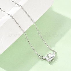 Collane con catena a maglie e ciondolo rettangolare e a cuore in ottone con pavé di zirconi cubici&nbsp;KK-CBAB173-04P-04