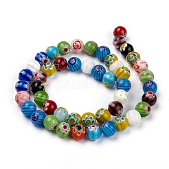 Millefiori Glas rund-einzelne Blumenperlenstränge&nbsp;LK14
