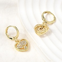 Orecchini a cerchio in ottone con micro pavé di zirconi chiari a cuore&nbsp;EJEW-Z162-02G