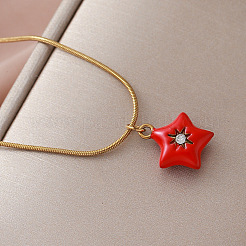 Collier pendentif cœur rouge émaillé en acier inoxydable 304 avec verre pour la Saint-Valentin (femme)&nbsp;IF7450