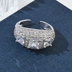 Bagues ouvertes en laiton avec micro pavé de zircones cubiques pour femmes&nbsp;RJEW-L343-13P-03