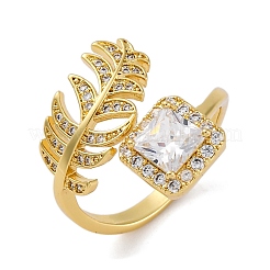 Bagues de manchette en laiton avec micro pavé de zircone cubique transparente pour femmes&nbsp;RJEW-C118-07G