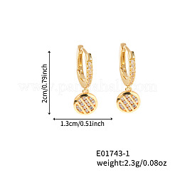 Orecchini a cerchio tondi piatti in ottone con zirconi cubici trasparenti e griglia chic&nbsp;ZR6558-1