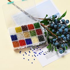 375g 15 Farben Glas Saatperlen&nbsp;SEED-JP0004-01-4mm