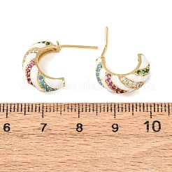 Orecchini a bottone in ottone micro pavé di zirconi cubici a forma di C&nbsp;EJEW-Z164-29G