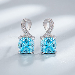 Collane pendenti e orecchini a bottone in argento sterling placcato rodio quadrato con zirconi cubici e pavé per donna&nbsp;WG8F2D6-01