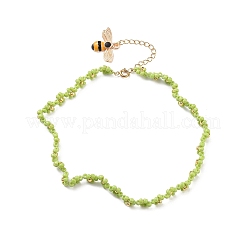 Collana di fiori di perline di semi di vetro con ciondolo ape smaltato in lega&nbsp;NJEW-JN03817
