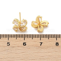 Aretes de circonita cúbica transparente con micropavé de latón y flores&nbsp;EJEW-U064-03A-G