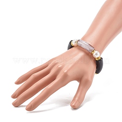 Bracelet extensible en perles de tube incurvées en acrylique épais pour adolescente femme&nbsp;BJEW-JB06993-02