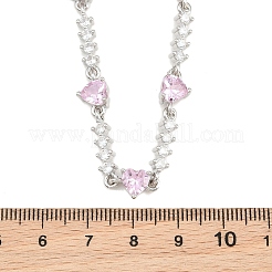 Collares de eslabones en forma de corazón con circonitas cúbicas rosas y pavé de latón&nbsp;KK-CBA4547-16A-P
