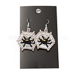 Boucles d'oreilles pendantes araignée et toile tressées en graines de verre&nbsp;EJEW-B012-10