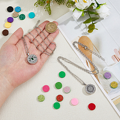 2 pièce 2 styles en acier inoxydable plat rond avec pendentif médaillon diffuseur d'huile essentielle de fleur pour femmes&nbsp;NJEW-HS0001-17
