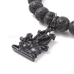 Bracciale elasticizzato in pietra lavica naturale con perline rotonde e charms di Halloween smaltati&nbsp;BJEW-JB08331