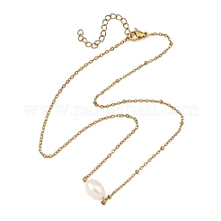 Colliers pour femmes avec pendentif en perle naturelle et chaîne satellite en acier inoxydable 304.&nbsp;NJEW-JN06149-01