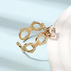 Anillos abiertos de acero inoxidable 304 con micropavé de circonita cúbica para mujer&nbsp;RJEW-K258-15B-G