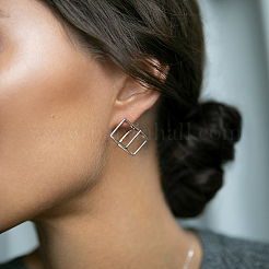 Boucles d'oreilles géométriques argentées carrées et triangulaires&nbsp;GU8226-1