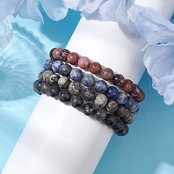 4 Stück Konstellation 8 mm rund natürliche Larvikit & blau gefleckter Jaspis & Rhodonit & Picasso-Jaspis Perlen Stretch-Armbänder für Frauen&nbsp;BJEW-JB10639