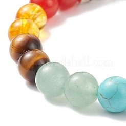 Bracelet extensible en howlite naturelle et pierres précieuses mélangées avec breloques en alliage de lotus&nbsp;BJEW-TA00134-04