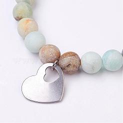 Braccialetti naturali amazoniti del fascino del branello&nbsp;BJEW-JB02693-03