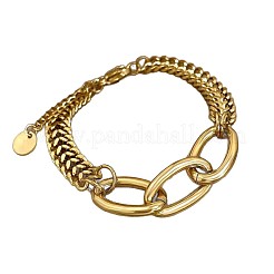Hip-Hop-Armbänder aus 304er Edelstahl mit kubanischen Gliedern und 201er Edelstahl mit Kabelkette für Damen&nbsp;FS-WG3DCDD-01