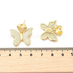 Pendientes de mariposa de latón con circonitas cúbicas transparentes&nbsp;EJEW-C147-04G