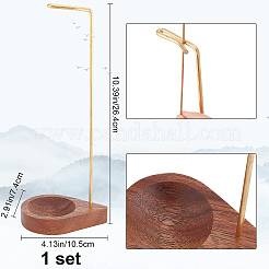 Support de brûleur d'encens de style inversé en laiton avec plateau de receveur de cendres en forme de larme en bois&nbsp;AJEW-WH0258-702