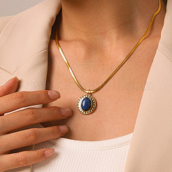 Collares con colgante redondo plano de acero inoxidable 304 y lapislázuli natural para mujer.&nbsp;WGF5CA3-01
