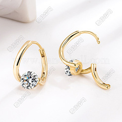 Pendientes de aro redondos y planos con micropavé de latón y circonitas cúbicas transparentes&nbsp;FS-WG5850E-02
