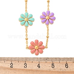 304 Edelstahl Seel Emaille Daisy Blume Link Kette Halsketten für Frauen&nbsp;NJEW-D303-01G