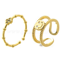 2 pz 2 stili ottone micro pavé zirconi cubici anelli polsino per le donne&nbsp;RJEW-S399-03G