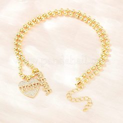 Collier pendentif cœur « maman » en laiton serti de micro-pavés de zirconiums cubiques transparents&nbsp;NJEW-A071-06A-G