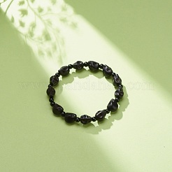 Natürlicher Mashan-Jade-Totenkopf und synthetisches türkisfarbenes (gefärbtes) Perlen-Stretch-Armband&nbsp;BJEW-JB08377-03