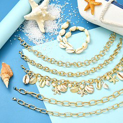 6 pz 6 stili tema oceano conchiglia di ciprea e catena con cappuccio in lega di alluminio e ottone&nbsp;HJEW-SC0002-36