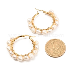Anello di perle naturali orecchini a cerchio per donna ragazza&nbsp;EJEW-JE04685-02