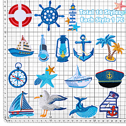 16 Stück 16 Stile Segelserie Stickgarn zum Aufbügeln/Aufnähen von Patches&nbsp;PATC-PH0001-48