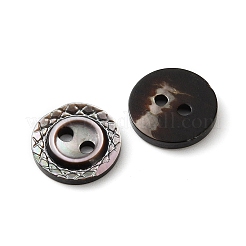 Boutons plats ronds en nacre noire naturelle avec bord sculpté&nbsp;SH-CBA18B6-02B-06