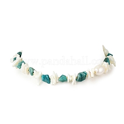 Collares de cuentas de amazonita natural en bruto y fragmentos de concha con perla ovalada para mujer&nbsp;NJEW-JN06587