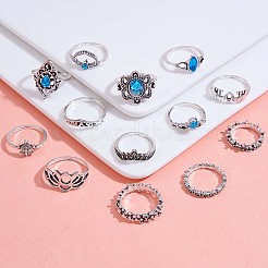 13 stücke 13 stil aquamarin strass schildkröte & elefant & lotus & krone fingerringe set&nbsp;JR939A