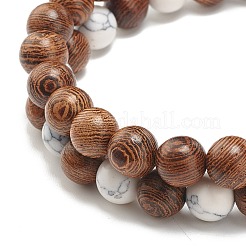 Holz- und Synthetik-Howlith-Perlen-Stretch-Armband-Sets&nbsp;BJEW-JB07738