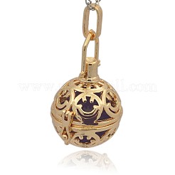 Goldener Ton Messing hohlen runden Käfig Anhänger&nbsp;KK-J216-07G