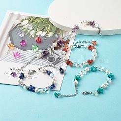 Braccialetti di perline con chip di pietre preziose miste da 4 pezzo per le donne della ragazza&nbsp;BJEW-TA00019