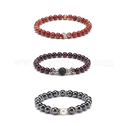 Set di braccialetti elastici con perline rotonde in pietra mista naturale e sintetica a 3 pezzo&nbsp;BJEW-JB08586