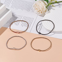 Bracciale elasticizzato rotondo in vetro con perline e cuore in ottone da donna&nbsp;BJEW-JB08090