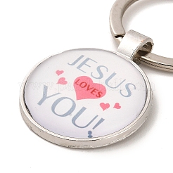 J'aime le porte-clés pendentif en verre symbole de jésus avec breloque en alliage de poisson de jésus&nbsp;KEYC-G058-01B