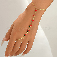 Bracelet de main bohème en laiton émaillé avec breloque cerise rouge&nbsp;LZ1117