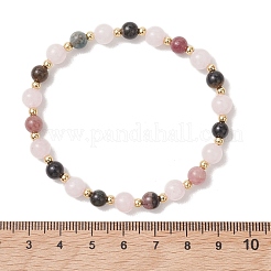 Braccialetti elastici per donna con perline rotonde di tormalina multicolore naturale e quarzo rosa&nbsp;BJEW-JB13517