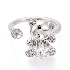Bär Messing Micro Pave klare Zirkonia Manschettenring-Einstellungen&nbsp;KK-T076-32P